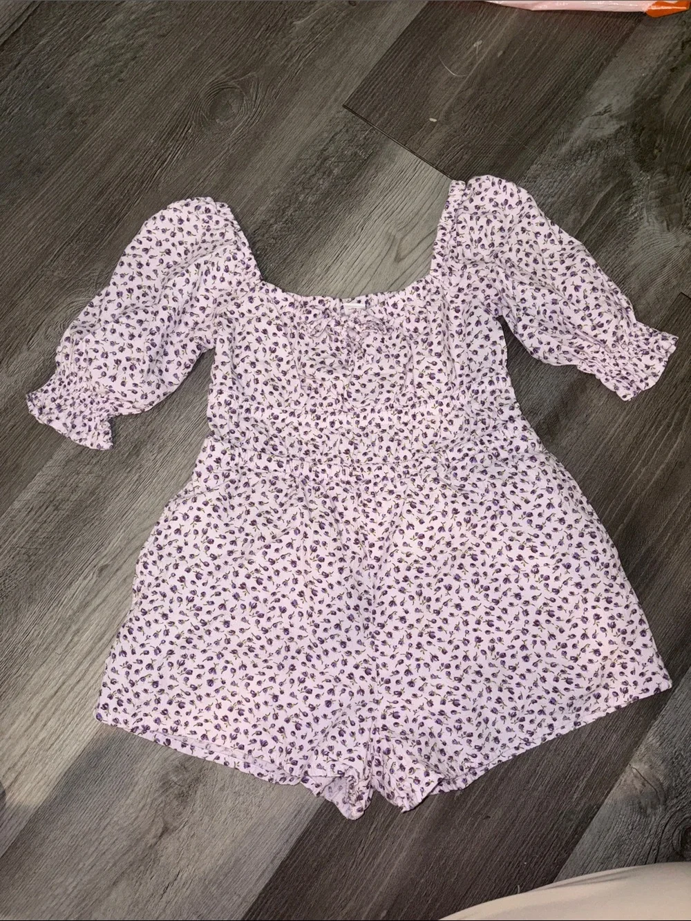 Old Navy Lavender Floral Smocked Puff-Sleeve One-Piece Romper